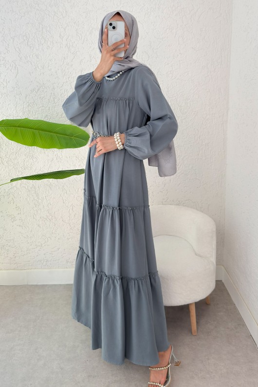 Kat Kat Detaylı Elbise 2355 - GRİ