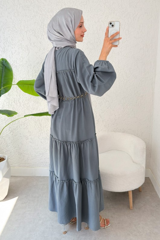 Kat Kat Detaylı Elbise 2355 - GRİ