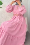 Kat Kat Detaylı Elbise 2355 - PEMBE
