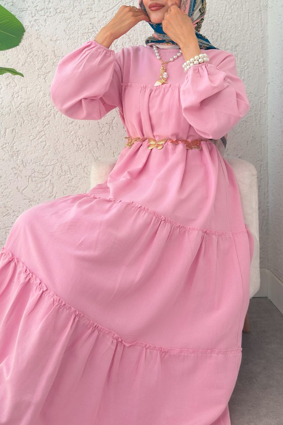 Kat Kat Detaylı Elbise 2355 - PEMBE