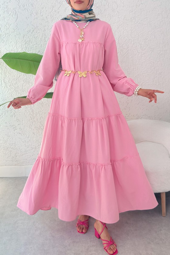 Kat Kat Detaylı Elbise 2355 - PEMBE