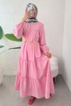 Kat Kat Detaylı Elbise 2355 - PEMBE