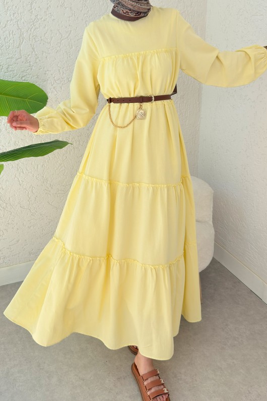 Kat Kat Detaylı Elbise 2355 - SARI Kat Kat Detaylı Elbise 2355 - SARI