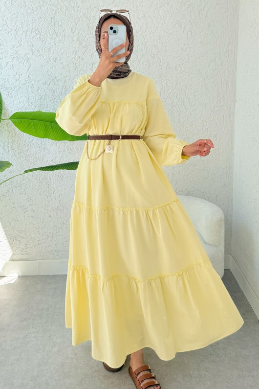 Kat Kat Detaylı Elbise 2355 - SARI Kat Kat Detaylı Elbise 2355 - SARI