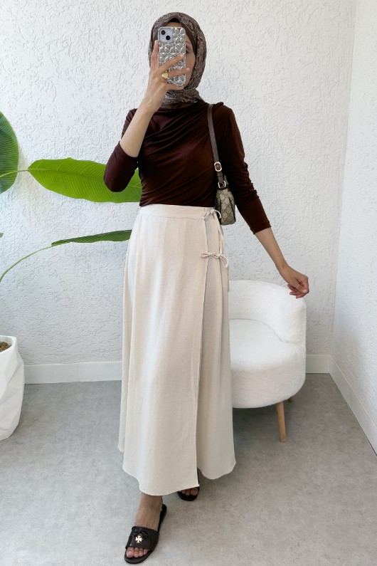 Tek Parça Çapraz Bağlamalı Etek 2356 - BEJ