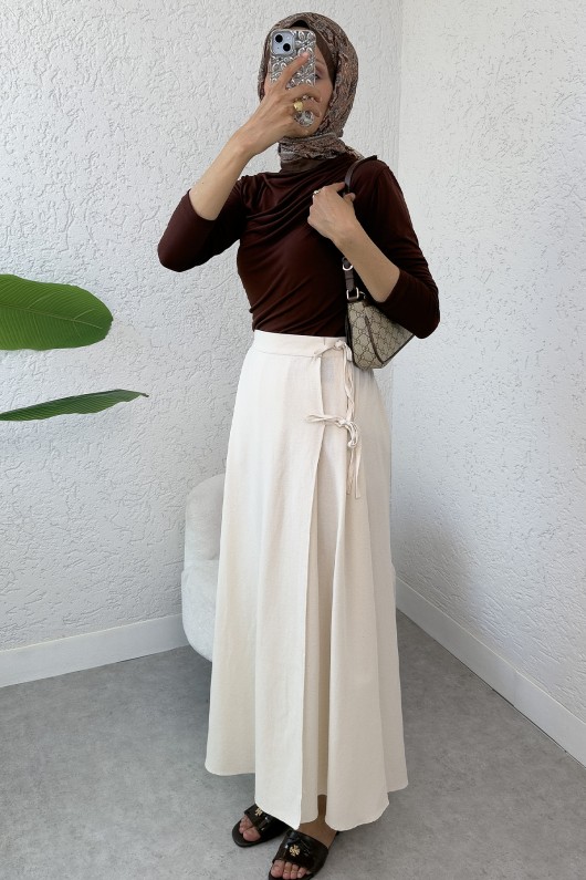 Tek Parça Çapraz Bağlamalı Etek 2356 - BEJ