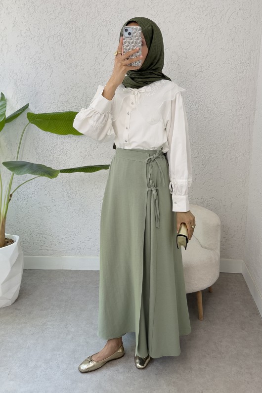 Tek Parça Çapraz Bağlamalı Etek 2356 - HAKİ Tek Parça Çapraz Bağlamalı Etek 2356 - HAKİ