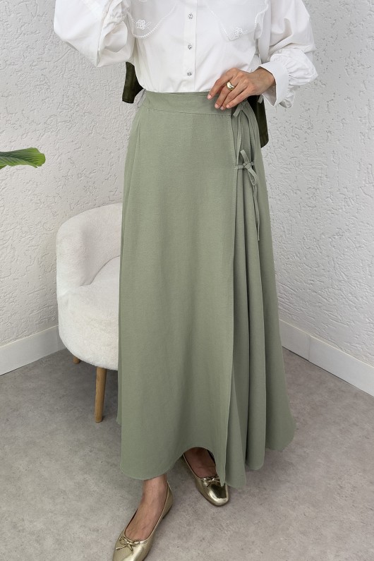 Tek Parça Çapraz Bağlamalı Etek 2356 - HAKİ Tek Parça Çapraz Bağlamalı Etek 2356 - HAKİ