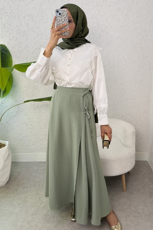 Tek Parça Çapraz Bağlamalı Etek 2356 - HAKİ Tek Parça Çapraz Bağlamalı Etek 2356 - HAKİ