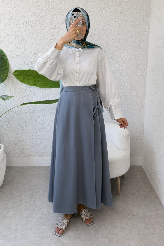 Tek Parça Çapraz Bağlamalı Etek 2356 - GRİ