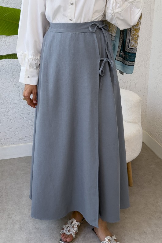 Tek Parça Çapraz Bağlamalı Etek 2356 - GRİ