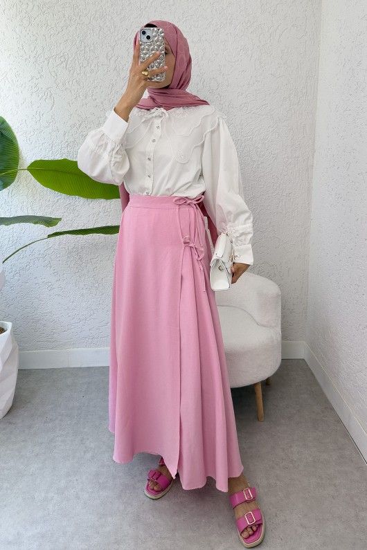 Tek Parça Çapraz Bağlamalı Etek 2356 - PEMBE