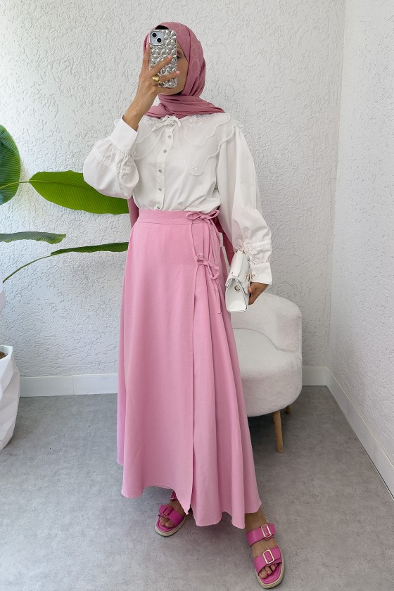 Tek Parça Çapraz Bağlamalı Etek 2356 - PEMBE