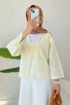 Çizgili İp Bağcıklı Kimono 2357 - SARI Çizgili İp Bağcıklı Kimono 2357 - SARI