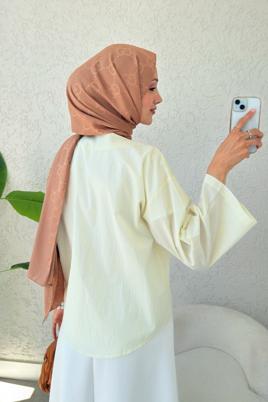 Çizgili İp Bağcıklı Kimono 2357 - SARI Çizgili İp Bağcıklı Kimono 2357 - SARI