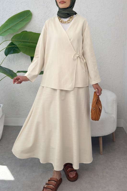 Çapraz Bağlamalı Etekli Takım 2363 - BEJ
