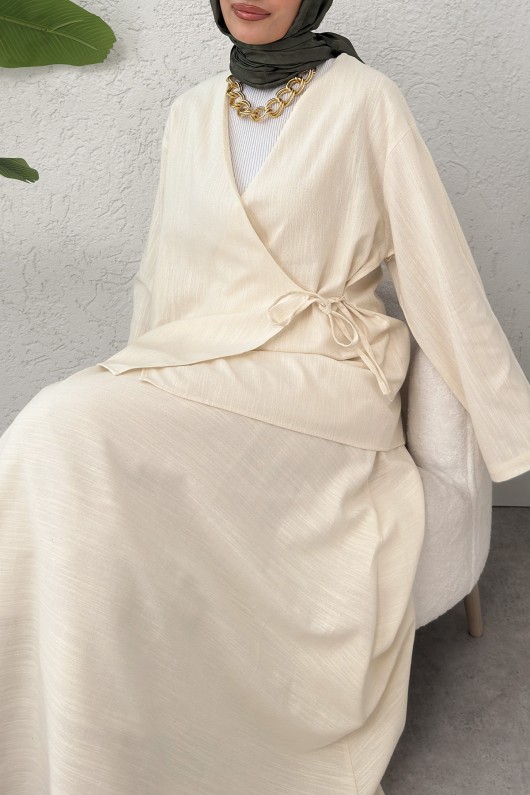 Çapraz Bağlamalı Etekli Takım 2363 - BEJ