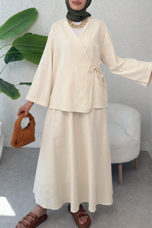 Çapraz Bağlamalı Etekli Takım 2363 - BEJ