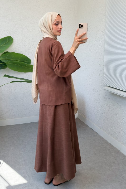 Çapraz Bağlamalı Etekli Takım 2363 - KAHVERENGİ