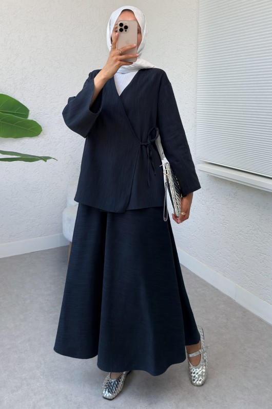 Çapraz Bağlamalı Etekli Takım 2363 - LACİVERT