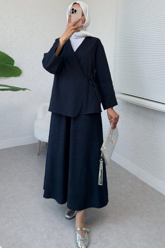 Çapraz Bağlamalı Etekli Takım 2363 - LACİVERT