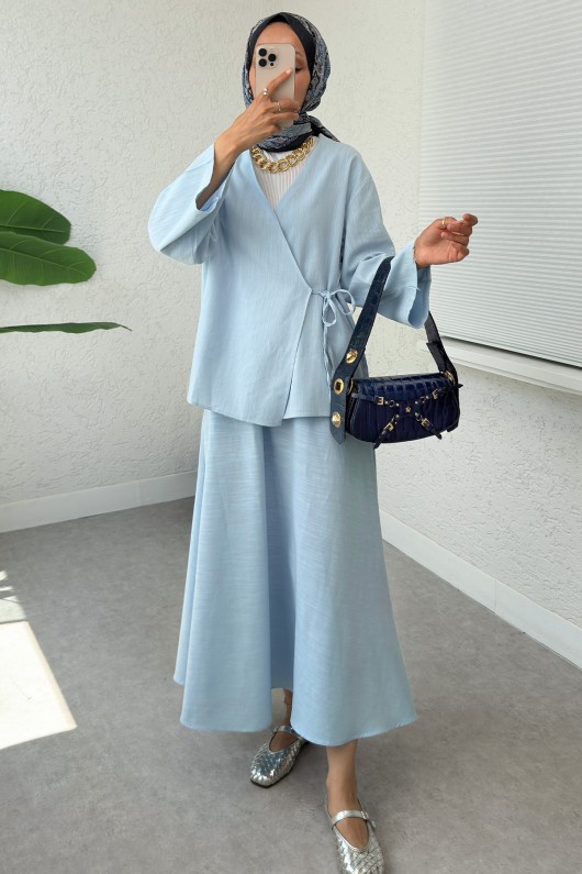 Çapraz Bağlamalı Etekli Takım 2363 - BEBE MAVİSİ Çapraz Bağlamalı Etekli Takım 2363 - BEBE MAVİSİ