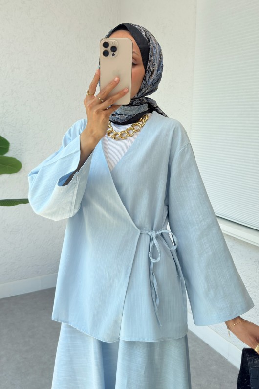 Çapraz Bağlamalı Etekli Takım 2363 - BEBE MAVİSİ Çapraz Bağlamalı Etekli Takım 2363 - BEBE MAVİSİ