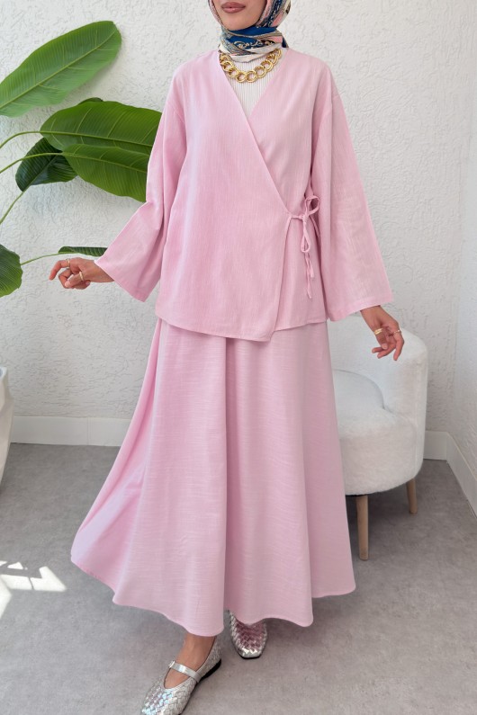 Çapraz Bağlamalı Etekli Takım 2363 - PEMBE