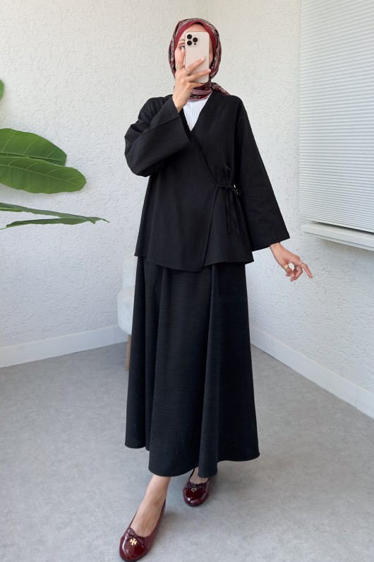 Çapraz Bağlamalı Etekli Takım 2363 - SİYAH