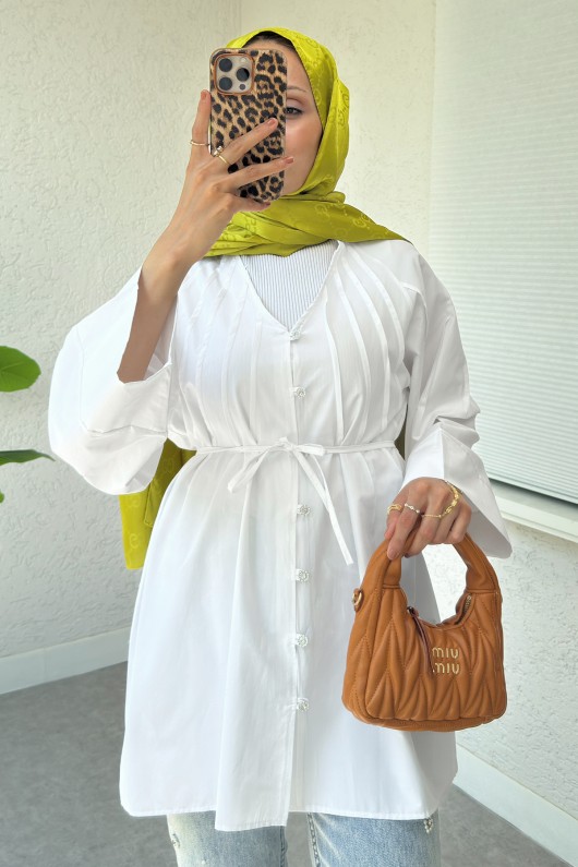 Nervür Detaylı Gömlek 2364 - BEYAZ