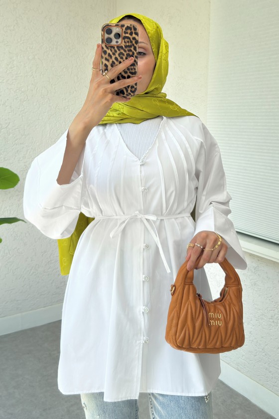 Nervür Detaylı Gömlek 2364 - BEYAZ