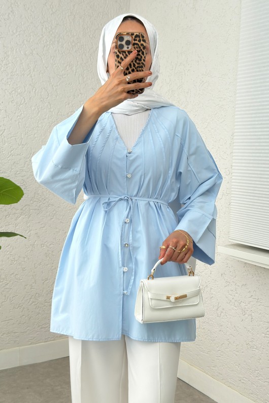 Nervür Detaylı Gömlek 2364 - BEBE MAVİSİ Nervür Detaylı Gömlek 2364 - BEBE MAVİSİ