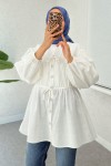 Büzgü Detaylı Bağcıklı Tunik 2366 - BEYAZ