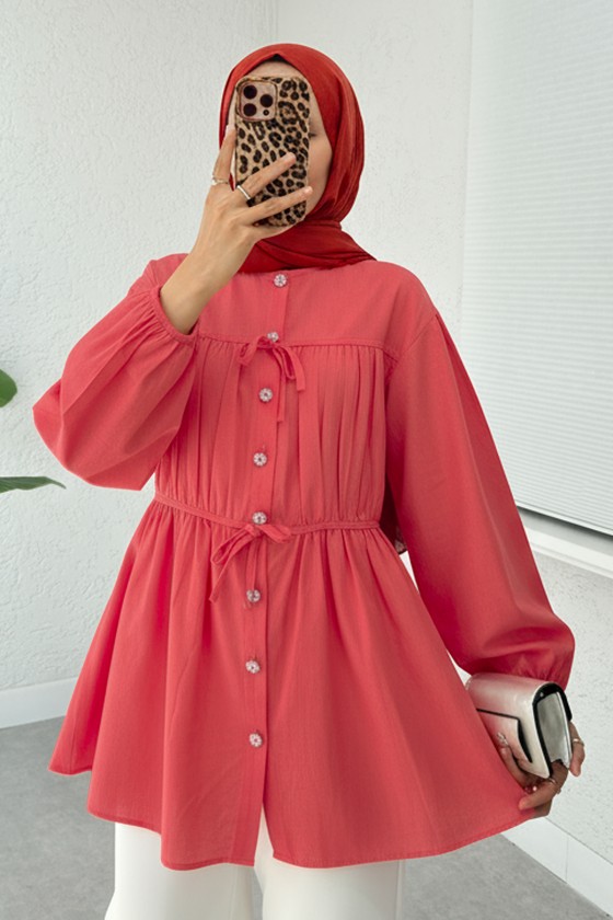 Büzgü Detaylı Bağcıklı Tunik 2366 - NAR ÇİÇEĞİ