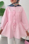 Büzgü Detaylı Bağcıklı Tunik 2366 - PEMBE