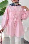 Büzgü Detaylı Bağcıklı Tunik 2366 - PEMBE