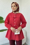 Büzgü Detaylı Bağcıklı Tunik 2366 - KIRMIZI