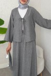 İp Bağcıklı Kimono Etek Takım 2367 - GRİ