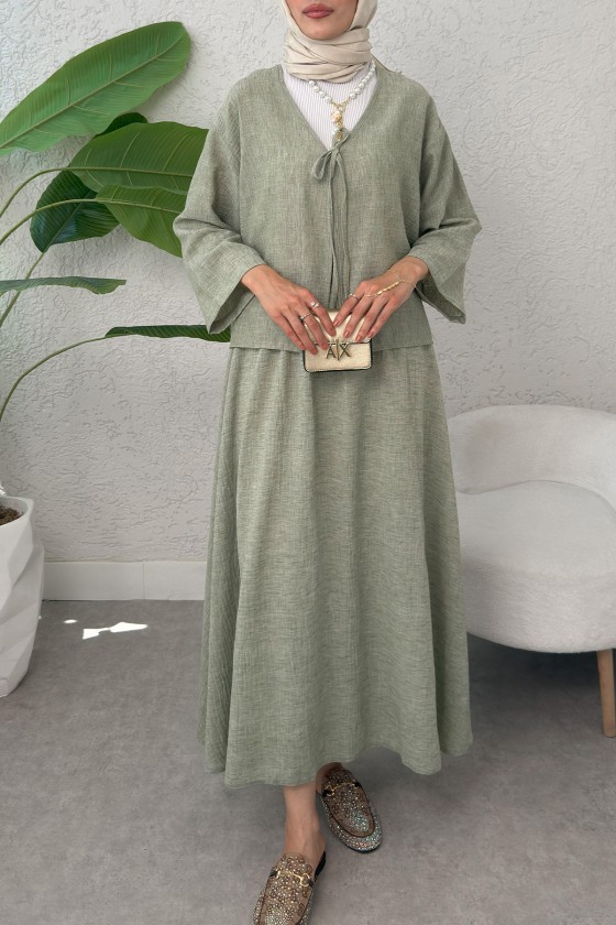 İp Bağcıklı Kimono Etek Takım 2367 - HAKİ