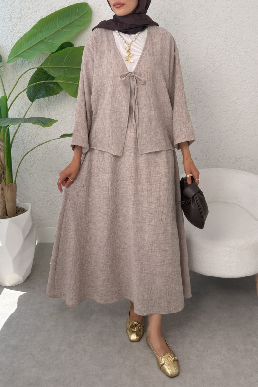 İp Bağcıklı Kimono Etek Takım 2367 - SÜTLÜ KAHVE