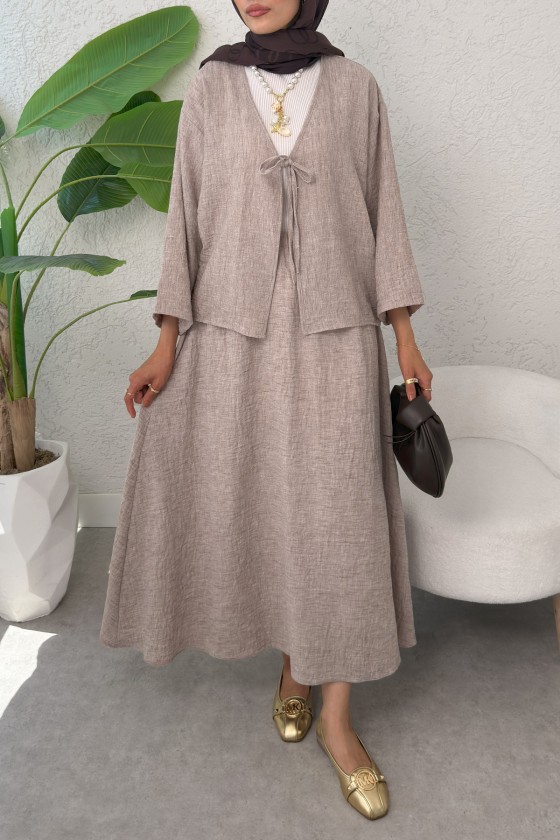 İp Bağcıklı Kimono Etek Takım 2367 - SÜTLÜ KAHVE