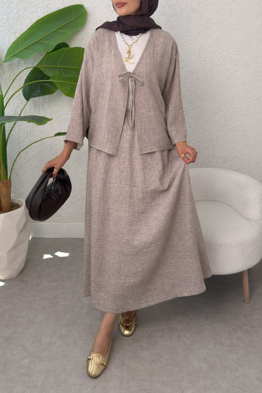 İp Bağcıklı Kimono Etek Takım 2367 - SÜTLÜ KAHVE