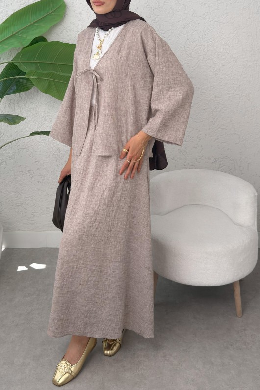 İp Bağcıklı Kimono Etek Takım 2367 - SÜTLÜ KAHVE
