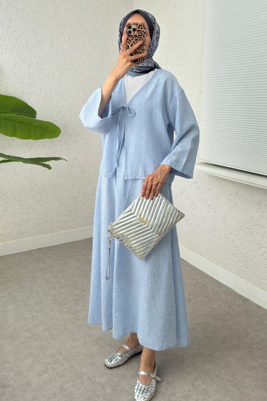 İp Bağcıklı Kimono Etek Takım 2367 - BEBE MAVİSİ