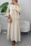İp Bağcıklı Kimono Etek Takım 2367 - TAŞ RENGİ