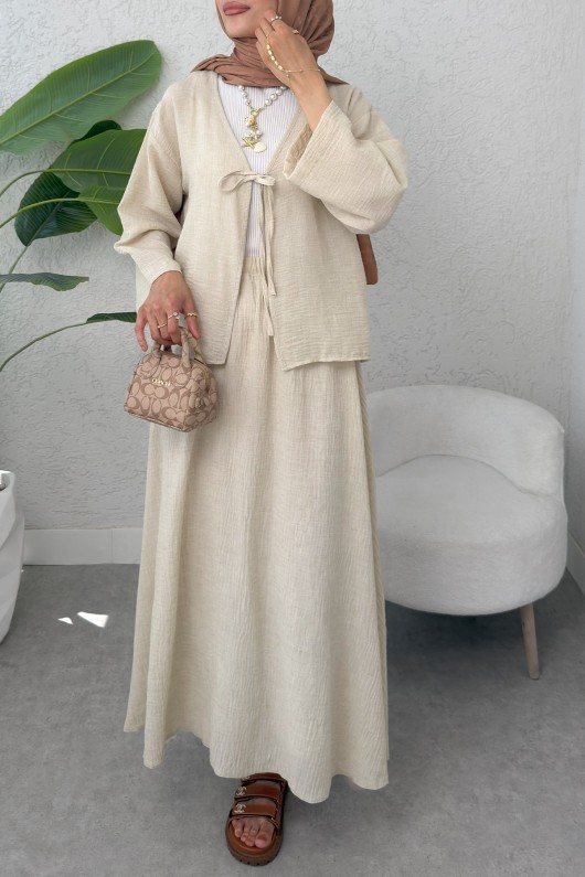 İp Bağcıklı Kimono Etek Takım 2367 - TAŞ RENGİ