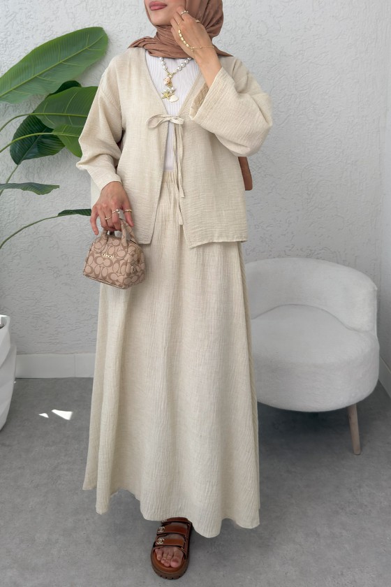 İp Bağcıklı Kimono Etek Takım 2367 - TAŞ RENGİ