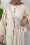 İp Bağcıklı Kimono Etek Takım 2367 - TAŞ RENGİ