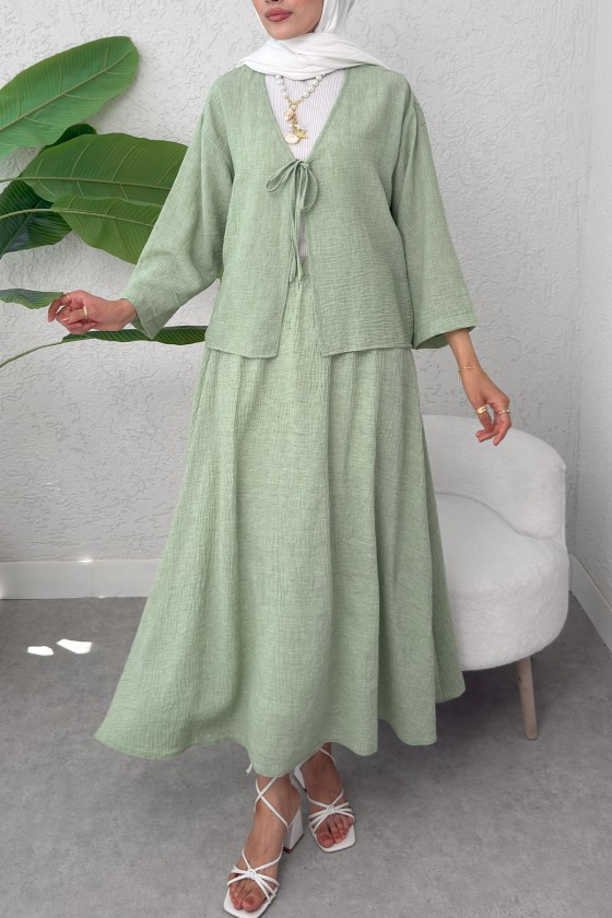 İp Bağcıklı Kimono Etek Takım 2367 - SU YEŞİLİ