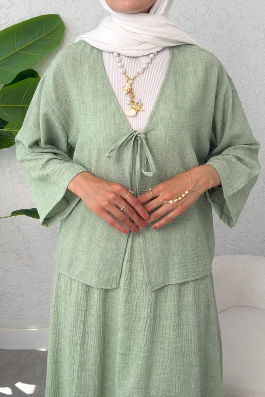 İp Bağcıklı Kimono Etek Takım 2367 - SU YEŞİLİ